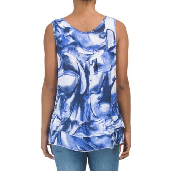 NWT Italian Linen Printed Tiered Top Blouse - Picture 2 of 6